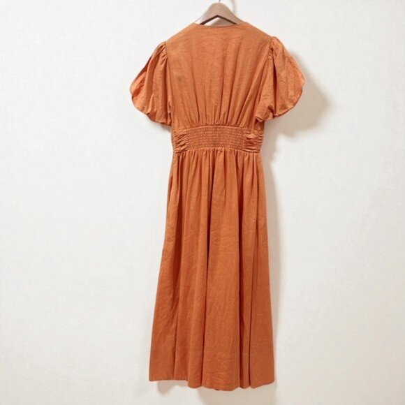 NWT ASTR Citrine Linen Bow Front Midi Dress Turmeric Orange One Size - Picture 6 of 9